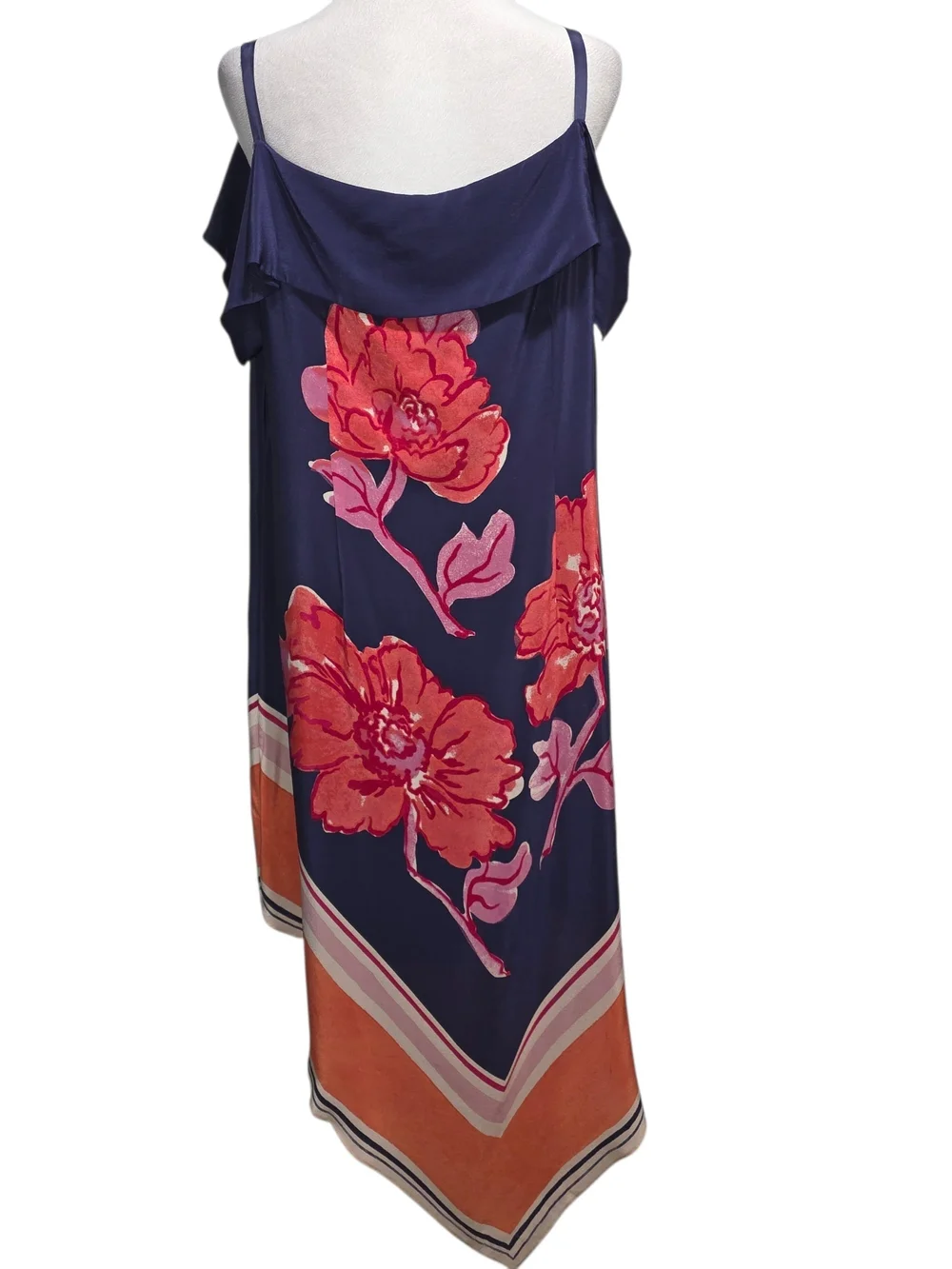 Moulinette Soeurs 100% Silk XL Floral Cold Shoulder Handkerchief Hem Midi Dress - Picture 7 of 14